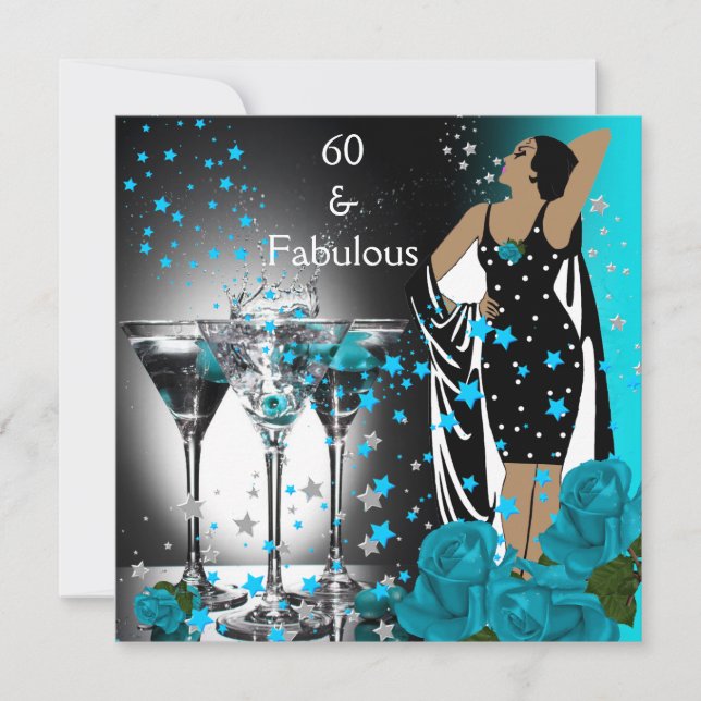 Invitation Fabulous 60 60e Anniversaire Roses de Teal Martini (Devant)