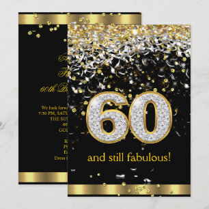 Invitation Fabulous 60 Rubans Dorés Argentés 60e Anniversaire