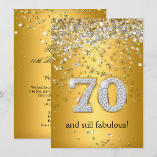 Invitation Fabulous 70 Rubans Dorés et Argentés 70e Anniversa