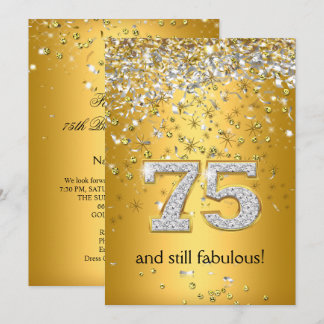 Invitation Fabulous 75 Rubans Dorés Argentés 75e Anniversaire