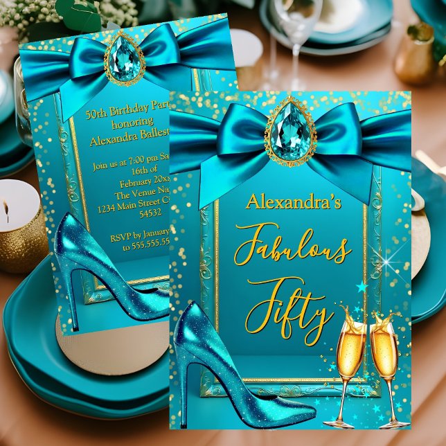 Invitation Fabulous Anniversaire Bleu Sarcelle Talon Champagn (Créateur téléchargé)