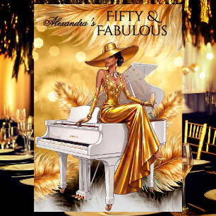Invitation Fabulous Anniversaire Champagne Blanc Or Piano