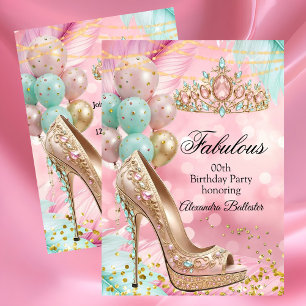 Invitation Fabulous anniversaire Couronne Blush Rose Sarcelle