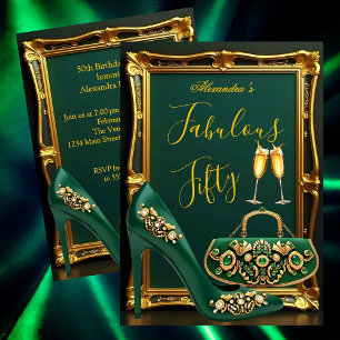 Invitation Fabulous Anniversaire Emeraude talons Champagne Or