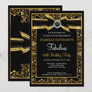 Invitation Fabulous Anniversaire Perle Or Broderie Bow Noir I