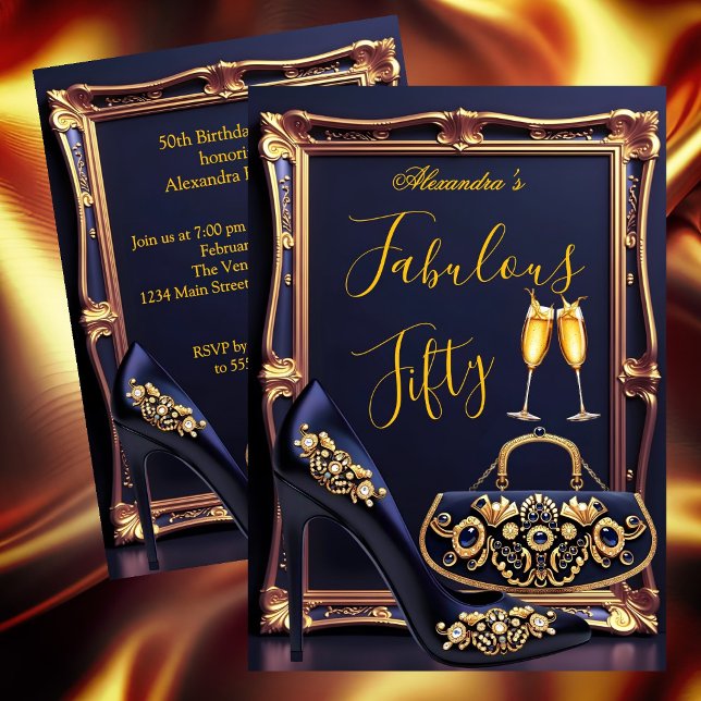 Invitation Fabulous Anniversaire Talons Navy Bijoux Champagne (Créateur téléchargé)