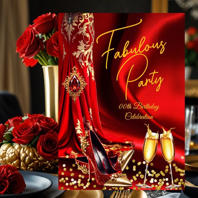 Invitation Fabulous Anniversaire Talons Rouges Or Champagne (Créateur téléchargé)