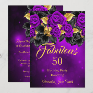 Invitation Fabulous Anniversaire Tout Âge Rose Violet Or