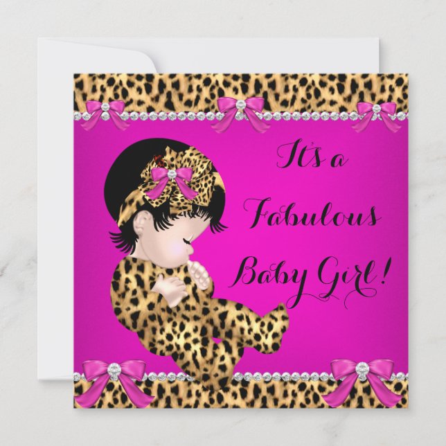 Invitation Fabulous Baby Shower Bébé Mignon Fille Léopard Ros (Devant)