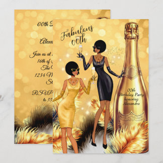 Invitation Fabulous Birthday Black Gold Dresses Champagne