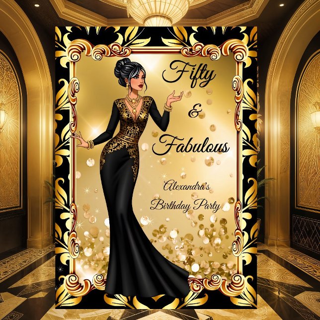 Invitation Fabulous Birthday Black Gold Stunning Dress Party (Créateur téléchargé)