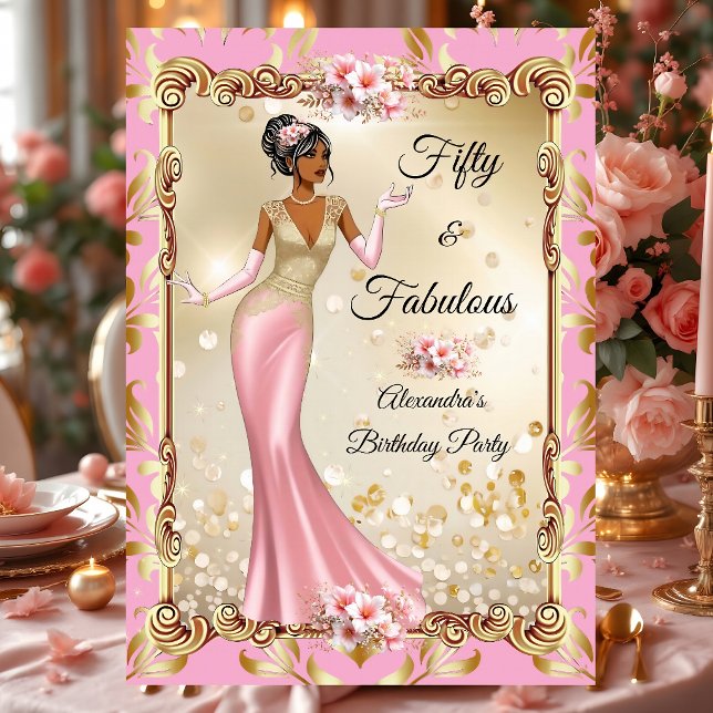 Invitation Fabulous Birthday Pink Gold Stunning Dress Party (Créateur téléchargé)