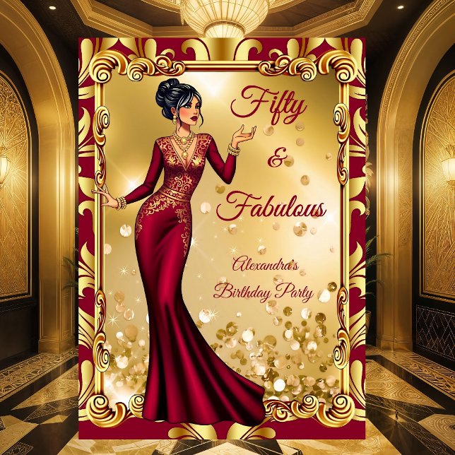 Invitation Fabulous Birthday Red Pink Gold Stunning Dress (Créateur téléchargé)