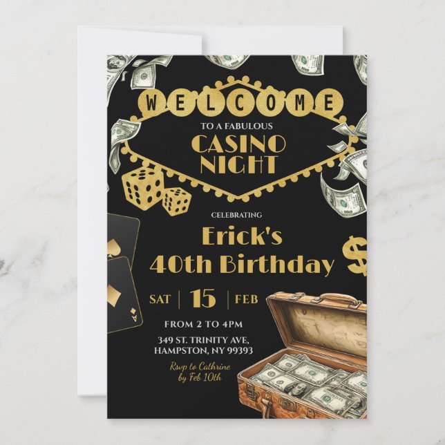 Invitation Fabulous Casino Night 40th 50th Adult Anniversaire (Devant)