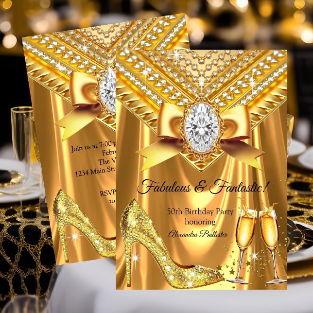 Invitation Fabulous Champagne anniversaire Talon Or Diamants (Créateur téléchargé)