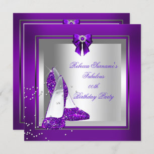 Invitation Fabulous Chaussure Argent violet fête d'anniversai