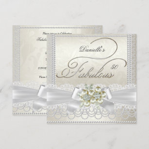Invitation Fabulous Crème Blanche Perle Lace Damassé Diamant
