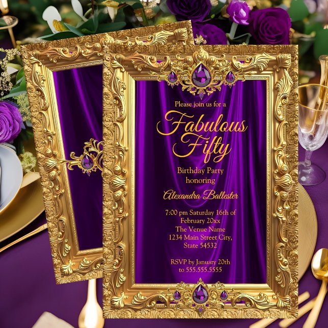 Invitation Fabulous Elegant Birthday Party Purple Gold Jewels (Créateur téléchargé)