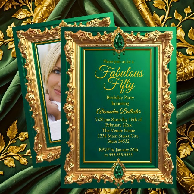 Invitation Fabulous Elegant Birthday Photo Emerald Green Gold (Créateur téléchargé)