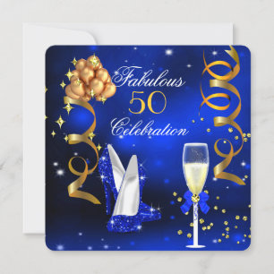 Invitation Fabulous Fête au Champagne Talons Royaux Bleus Dor