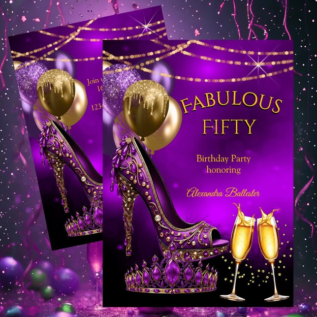 Invitation Fabulous Fête d'anniversaire Champagne Talon Viole (Créateur téléchargé)