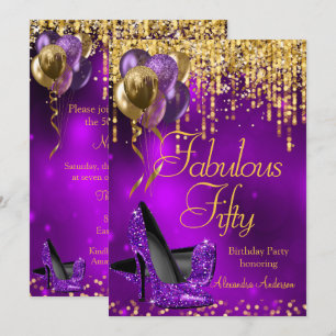 Invitation Fabulous Fifty Fête Talon Haut Violet Paillettes O