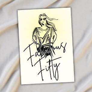 Invitation Fabulous Fifty Woman White Sketch 50e anniversaire
