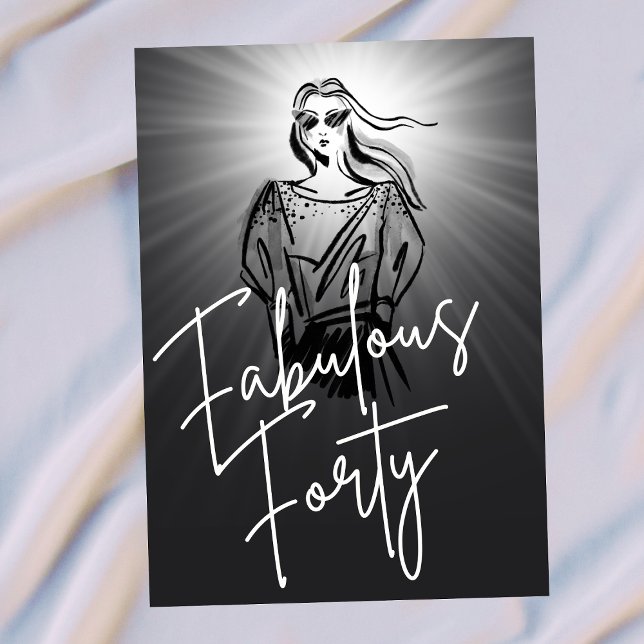 Invitation Fabulous Forty Woman Black Sketch 40th Birthday (Créateur téléchargé)