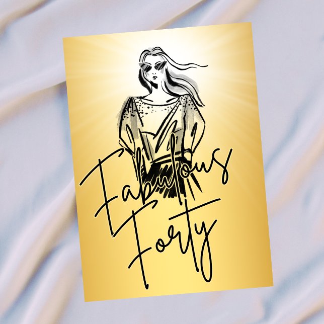 Invitation Fabulous Forty Woman Gold Sketch 40th Birthday (Créateur téléchargé)