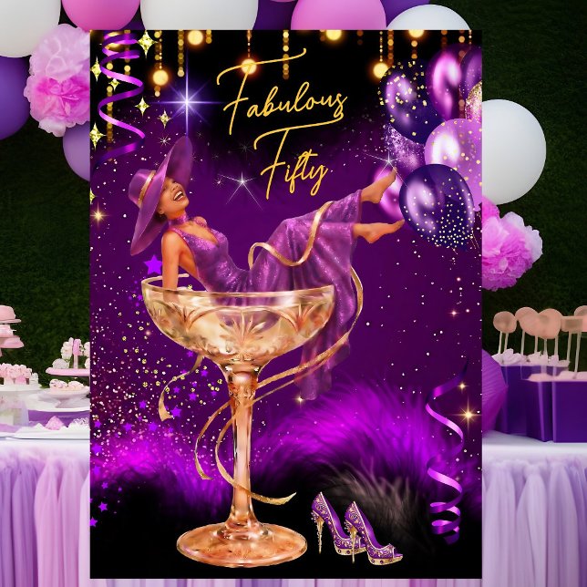 Invitation Fabulous Fun Birthday Purple Champagne Glass (Créateur téléchargé)