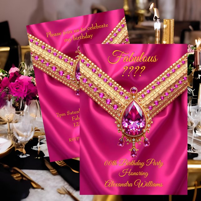 Invitation Fabulous Fushia Soie Or Diamants Anniversaire (Créateur téléchargé)