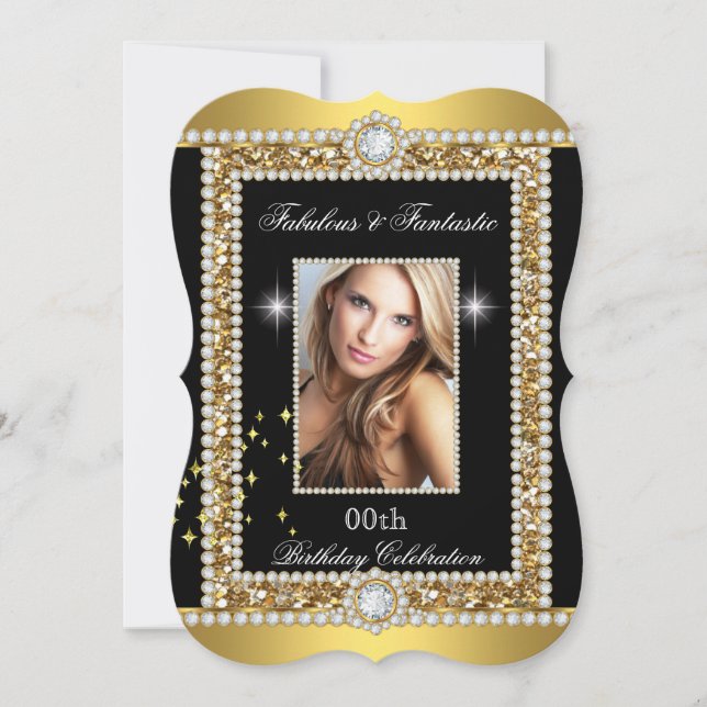 Invitation Fabulous Gold Black Glamor Hollywood Diamond (Devant)