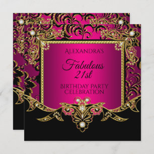 Invitation Fabulous Gold Hot Pink Black 21e fête d'anniversai