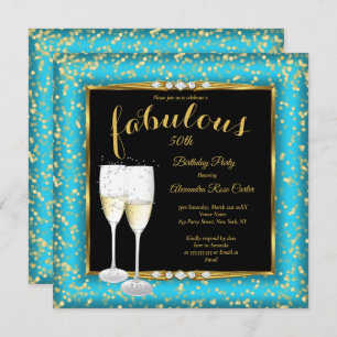 Invitation Fabulous Gold Turquoise bleu Champagne Photo Anniv
