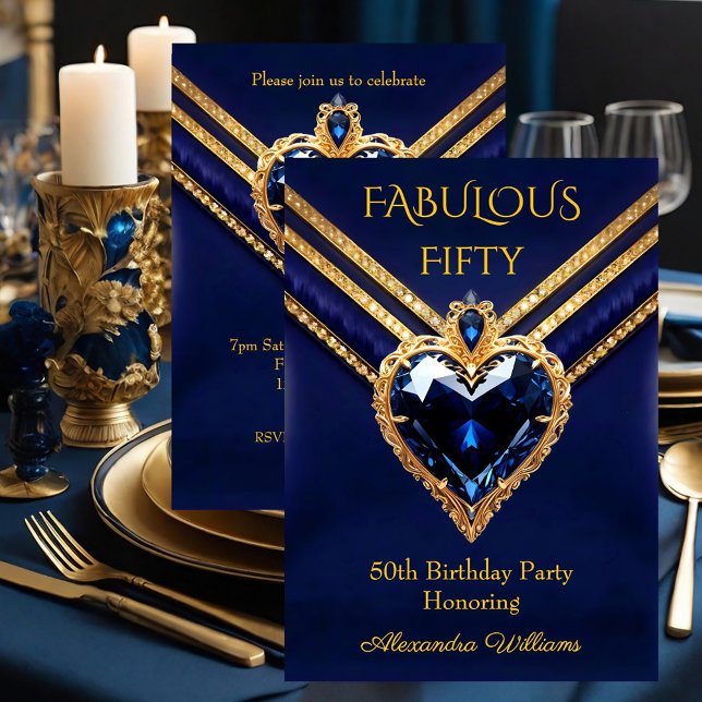 Invitation Fabulous Navy Or Diamants Elégant Fête d'Anniversa (Créateur téléchargé)
