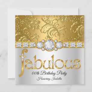 Invitation Fabulous Or Blanc Damassé Diamant fête d'anniversa