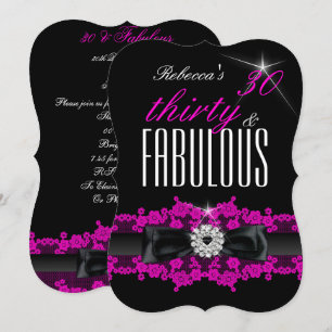 Invitation Fabulous Pink Lace Black 30e fête d'anniversaire