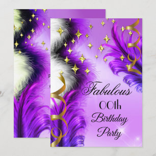 Invitation Fabulous Purple Feathers fête d'anniversaire en or