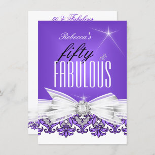 Invitation Fabulous Purple Lace Blanc 50e fête d'anniversaire