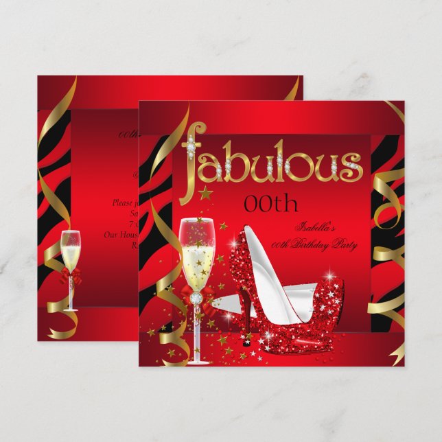 Invitation Fabulous Red Champagne Party Black Zebra -> Fabulo (Devant / Derrière)