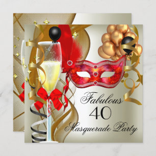 Invitation Fabulous Red Gold Cream Black Masquerade Party