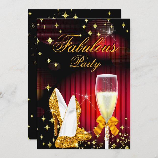 Invitation Fabulous Red Gold Parties scintillant High Heels P (Devant / Derrière)