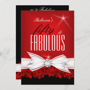 Invitation Fabulous Red Lace Black 50e anniversaire fête 2