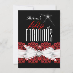 Invitation Fabulous Red Lace Black 50e anniversaire fête 3