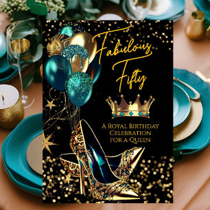 Invitation Fabulous Reine Talon Couronne Or Teal Anniversaire