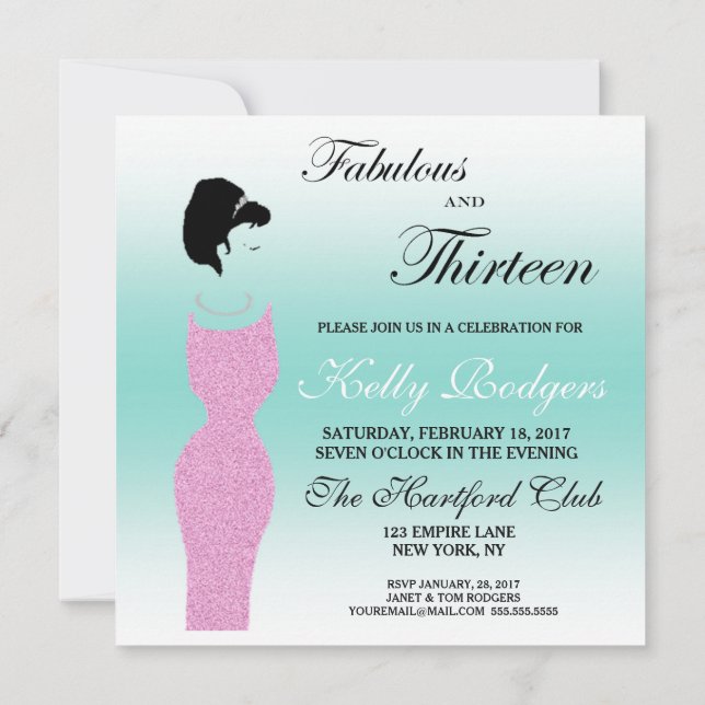 Invitation Fabulous Tiara Party et 13 13e anniversaire (Dos)
