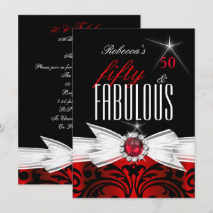 Invitation Fabulous Wild Red Black Damask 50e fête d'annivers