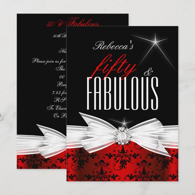 Invitation Fabulueuse Fête d'anniversaire de 50 ans au thème  (Devant / Derrière)