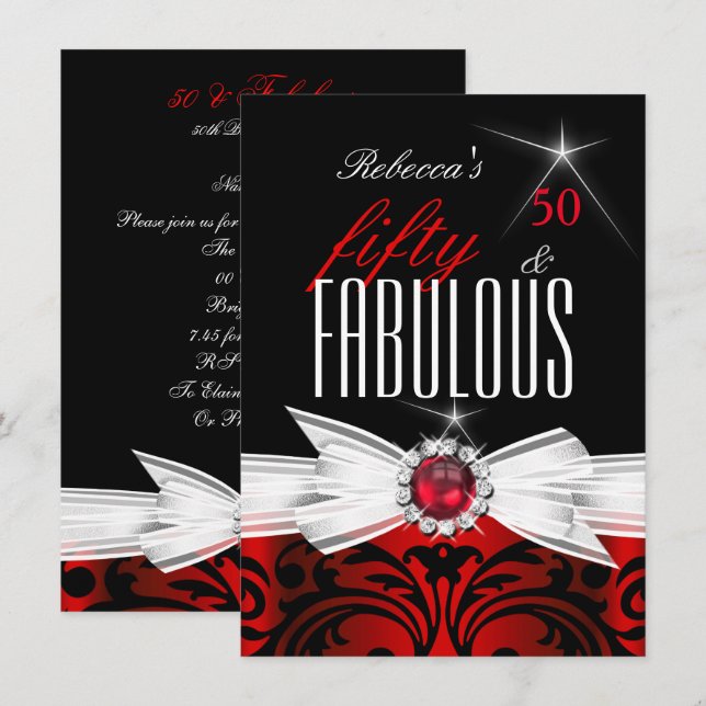 Invitation Fabulueuse Fête d'anniversaire de 50 ans avec un t (Devant / Derrière)