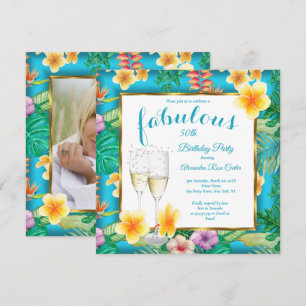 Invitation Fabulueuse Photo de Fête au Champagne Bleu Tropica